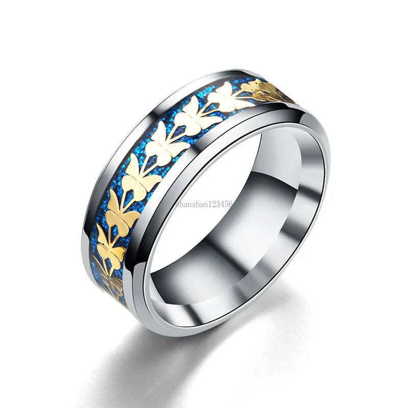 Stainless Steel gold Sequin Butterfly Ring Engagement Wedding Rings Fashion Jewelry for women men will and sandy gift