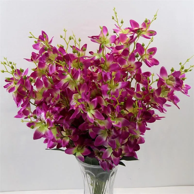 10Pcs Fake Cattleya (7 stems/Bunch) 23.62" Length Simulation Orchids for DIY Bridal Bouquet Home Decorative Artificial Flowers