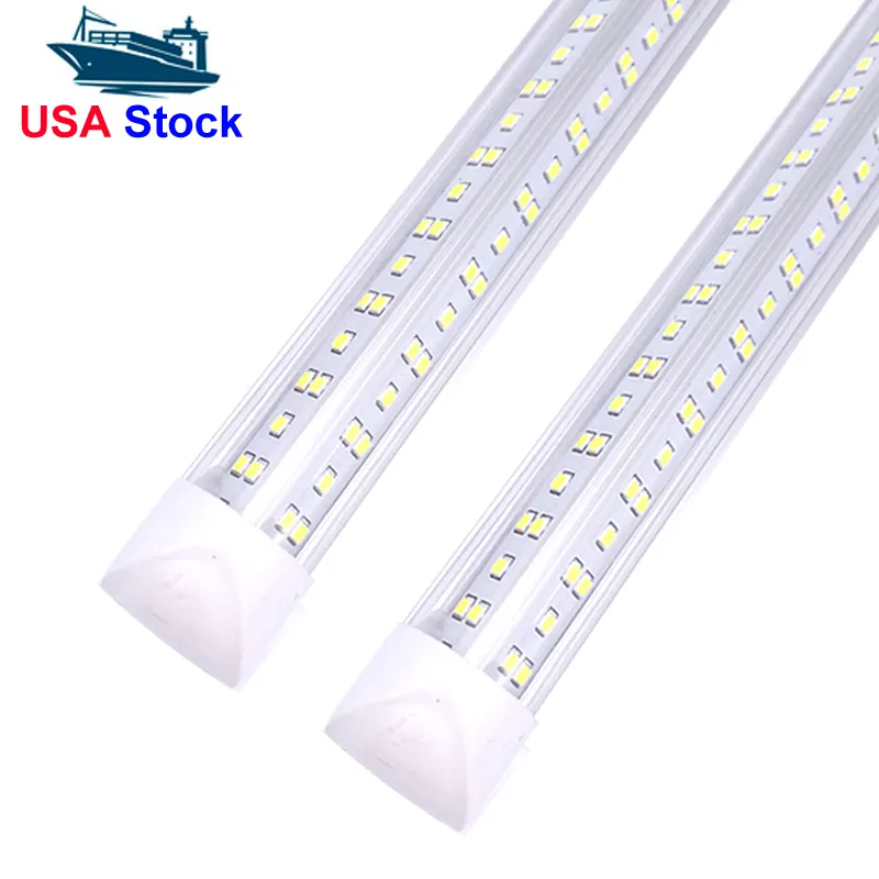 25 PCS, 8Ft Led Shop Lights ,8 feet Cooler Door Freezer Tube Lighting Fixture ,2 Row 100W 10000 lm ,V Shape Fluorescent Tubes Clear Cover Linkable In Stock