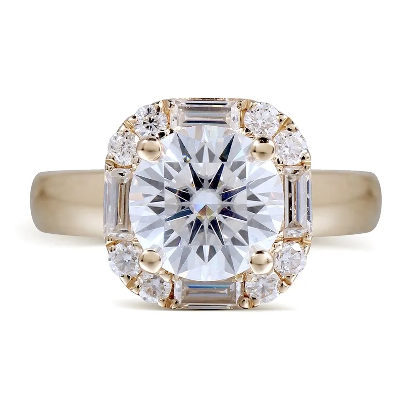 Transgems 1 CT Lab Grown Moissanite Accenti di diamanti Diamante Anello Solido 14K Two Tone Gold Engagement Donne Band Y200620