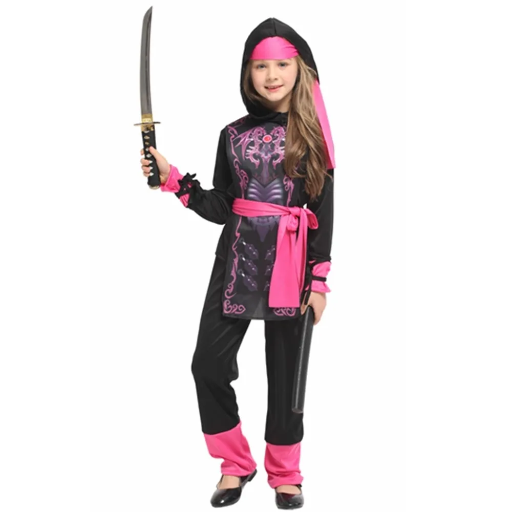 Bad Boy League Girls Ninja Costumes Deluxe Girl Ninja Costume Set For Kids Halloween Role Playing Theme Parties(Kids-S-4/5T Black