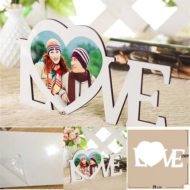 LOVE Heart Shape Picture Sublimation Blank Board Painting Wooden HDF Table Ornaments Stand Water Proof Solid Color 10 93xm L2