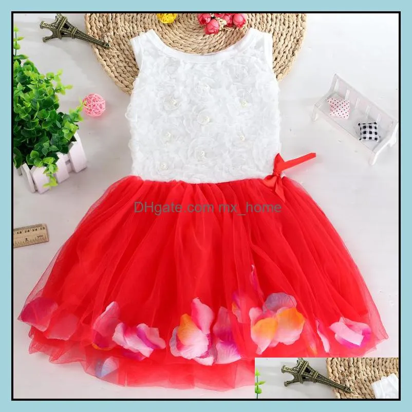 Baby Princess Girls Flowers Dress 3D Rose Flower Children Girl Tutu Dresses with Colorful Petal Lace Bubble Skirt kids Clothes Z1427