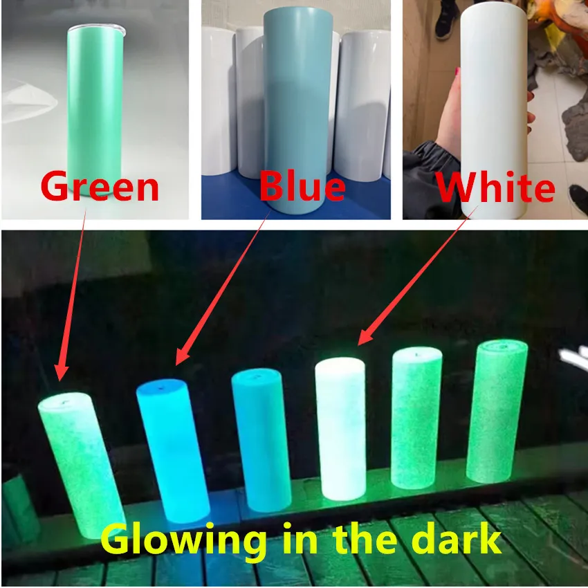 STRAIGHT 20oz Sublimation Glow Tumblers White Pink Green Blue Luminous Paint Cups Glowing In The Dark White Stainless Steel Water Bottles Drinking Milk Mugs A12