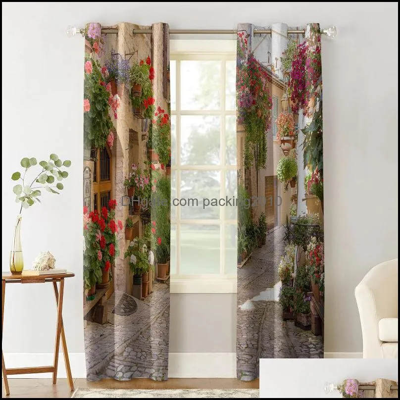 Curtain & Drapes Spello Town Flower Street Living Room Bedroom Large Window Curtains Balcony Outdoor Gazebo Hanging