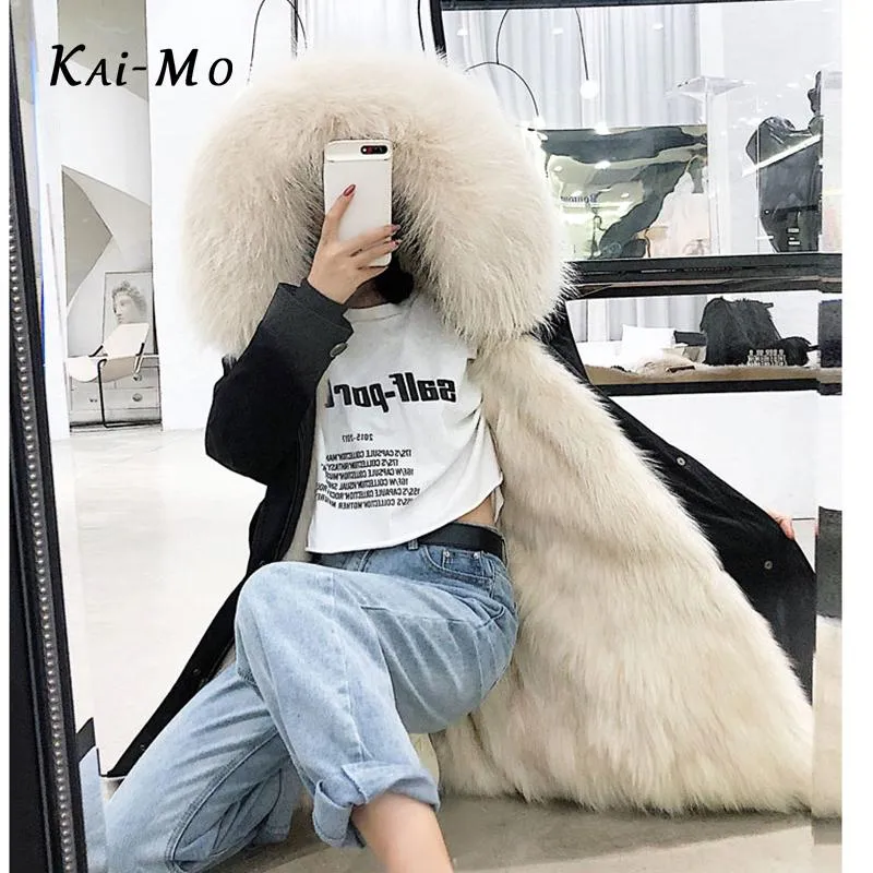 Parkas de plumon para mujer KAI MO abrigo de piel para mujer Parka larga impermeable cuello grande capucha gruesa forro calido chaqueta de invierno