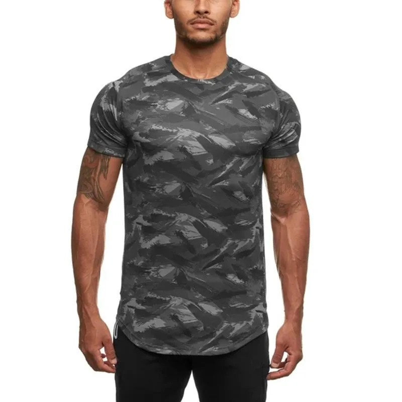 Mens T-shirts 2021 Camo Sport Shirt Men Short Sleeve Workout Gym Tshirt Compression Slim Fit Running Fitness Tops T T