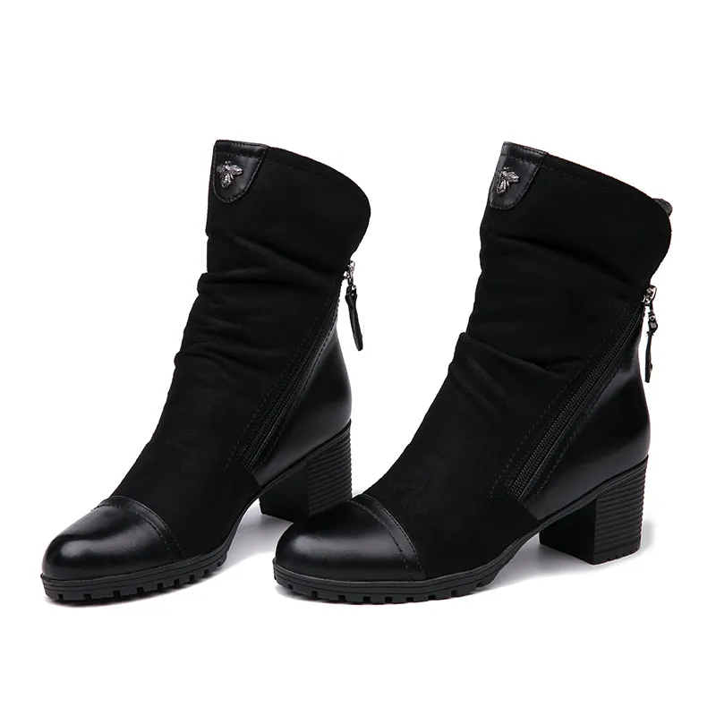 AIMEIGAO New Arrival High Heels boots Women Suede Leather Black Boots Double Zip Short Plush High Quality Women Shoes