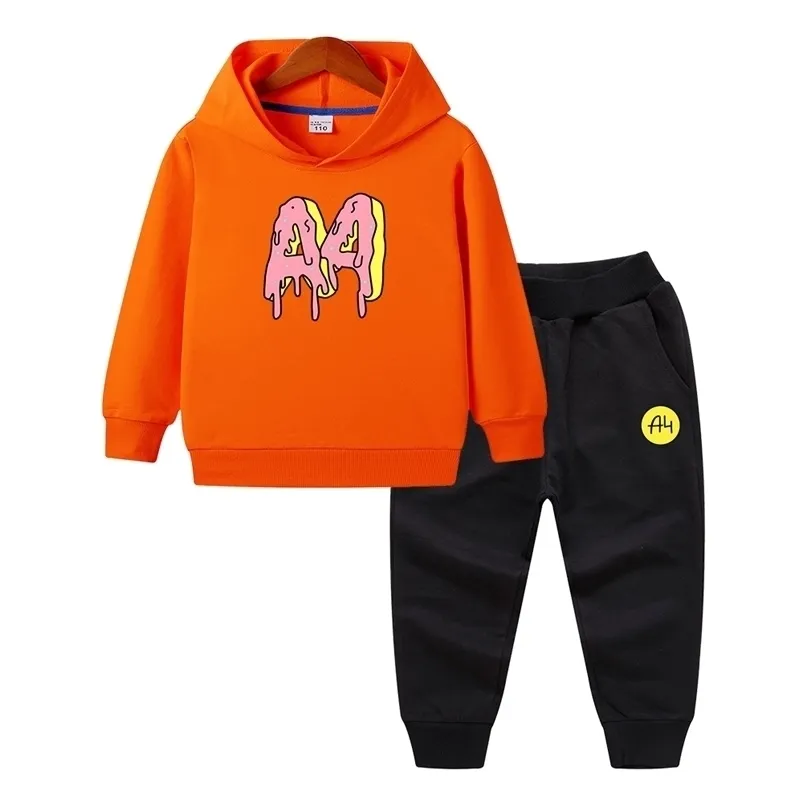 Sommer A4 Merch Kind Hoodie Hosen Anzug A4 Donuts Print Boy Girl Sweatshirt Tops Merch A4 Casual Qualität Kinder Baby Kleidung 220312