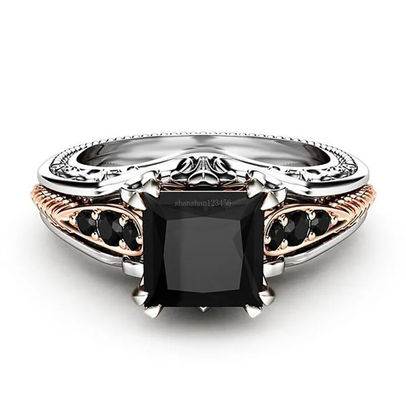 블랙 입방 식 지르코니아 스퀘어 다이아몬드 반지 결혼식 반지 여성 링 패션 보석 윌과 모래 선물