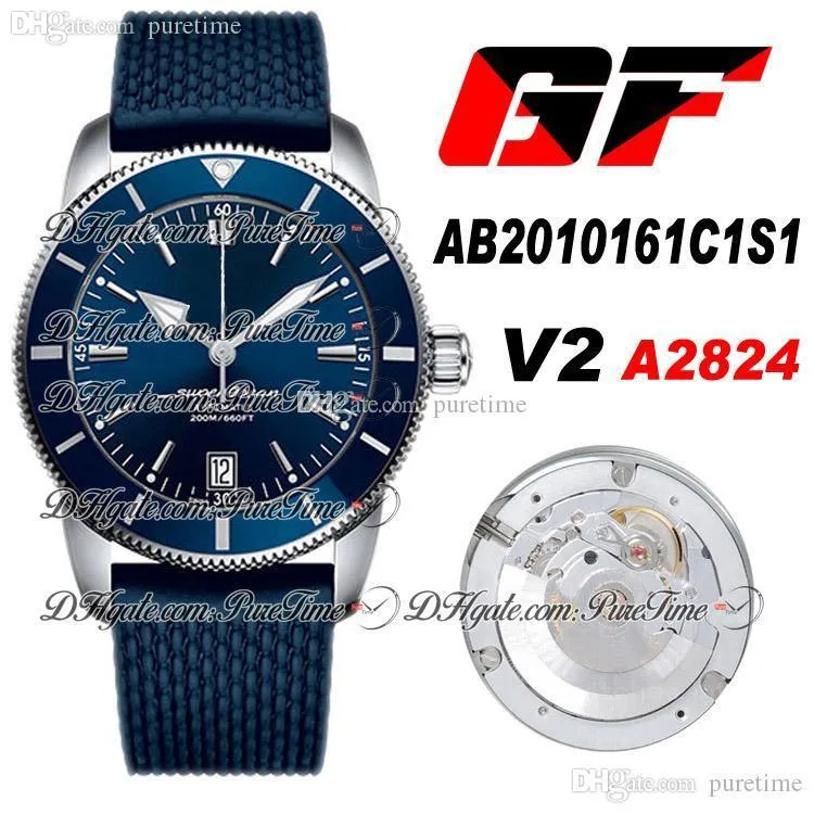 2020 GF V2 42mm AB2010161C1S1 ETA A2824 Automatic Mens Watch Blue Bezel Blue Dial Rubber PTBL Best Edition Watches New PTBL Puretime 5aA15