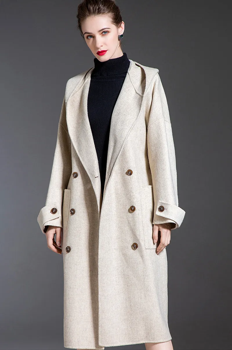 20409 Original Desginer Europe and America JOG MCERG Cashmere Coats Double sided Cashmere Keeps Warmer Coat Cape Hooded Woolen Coats XS L