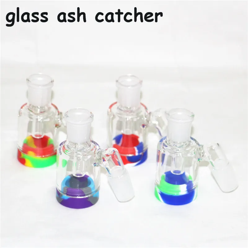 Hookahs 14 mm Macho Glass Ash Catcher con colores contenedor de silicona bong de silicona recto bongs de agua plataforma petrolera para fumar pipas