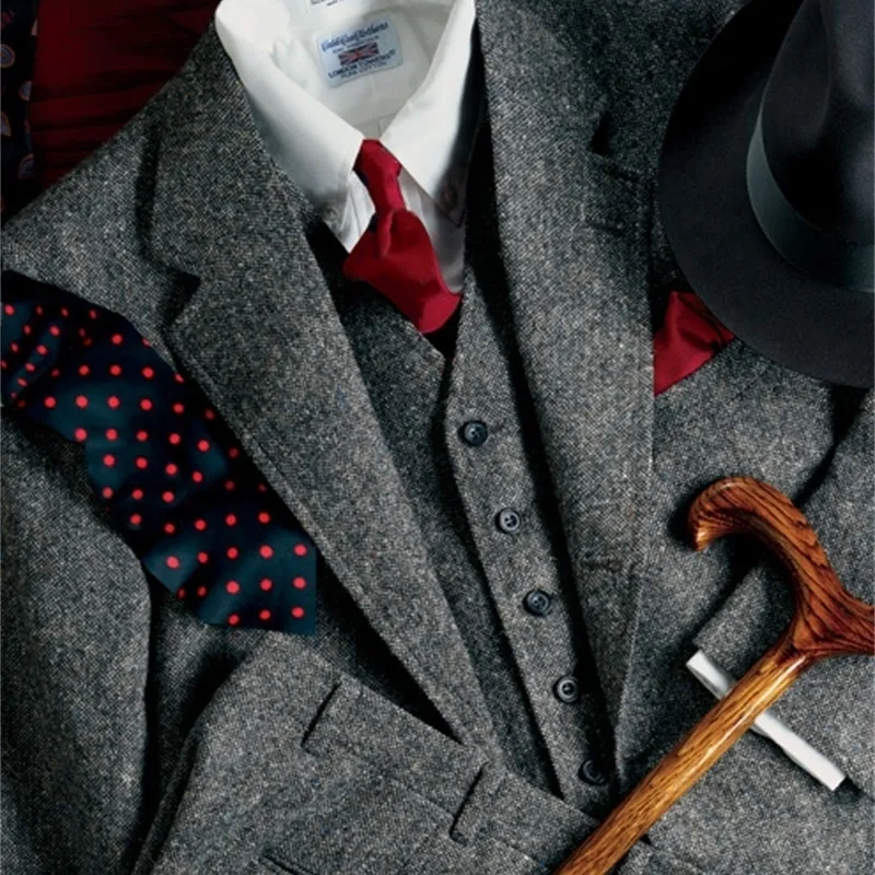Su misura nuovo grigio tweed abiti da uomo formale skinny delicato prom giacca invernale matrimonio smoking 3 pezzi giacca + gilet + pantaloni Terno 201105