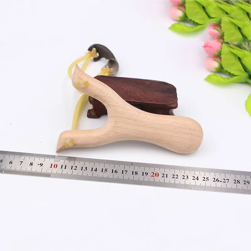 Children`s Wooden Slingshot Rubber String Traditional Hunting Tools Kids Outdoor Play Sling Shots Shooting Toys Handheld Wood Slingshot