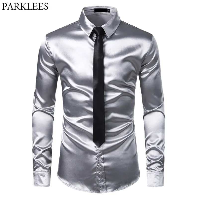 mens silver shirt and tie set
