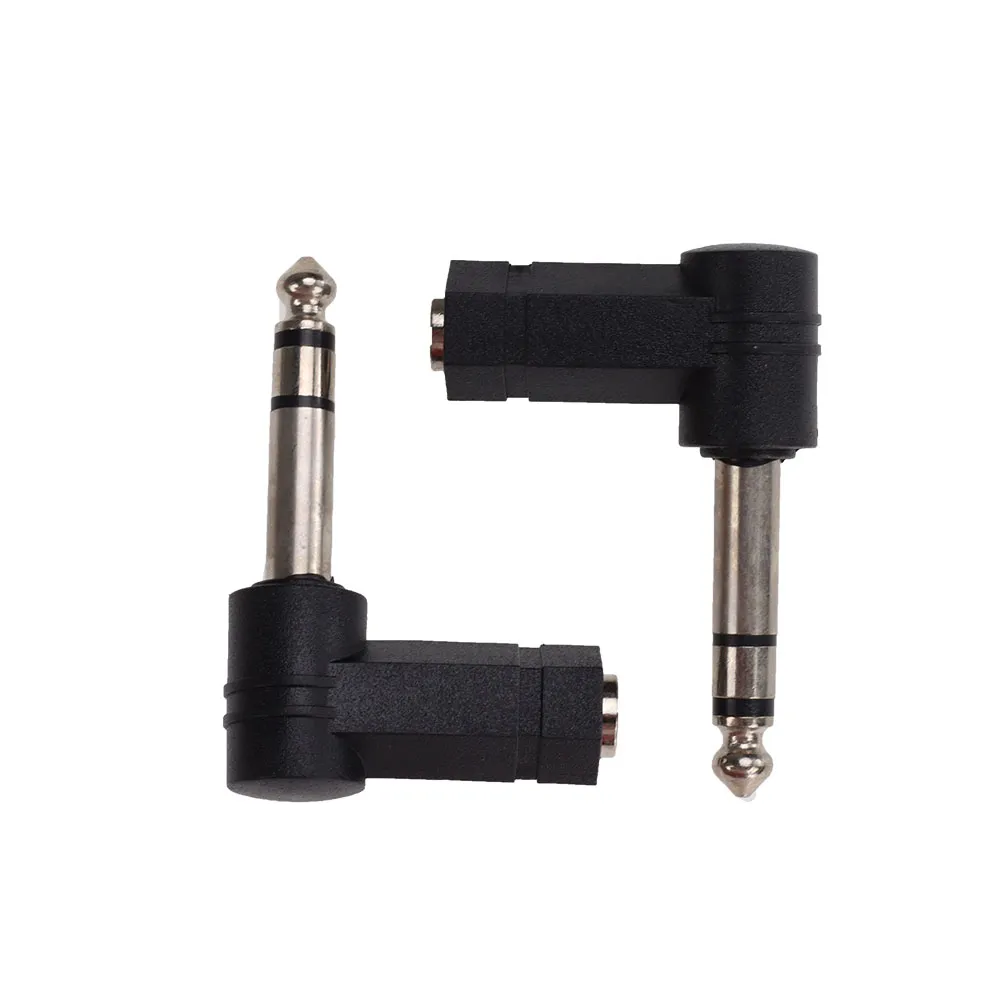 6.35mm Male naar 3.5mm Female Plug Connector 3 Pole 90 Graden Haakse Stereo Hoofdtelefoon Audio Adapter Aux Converters