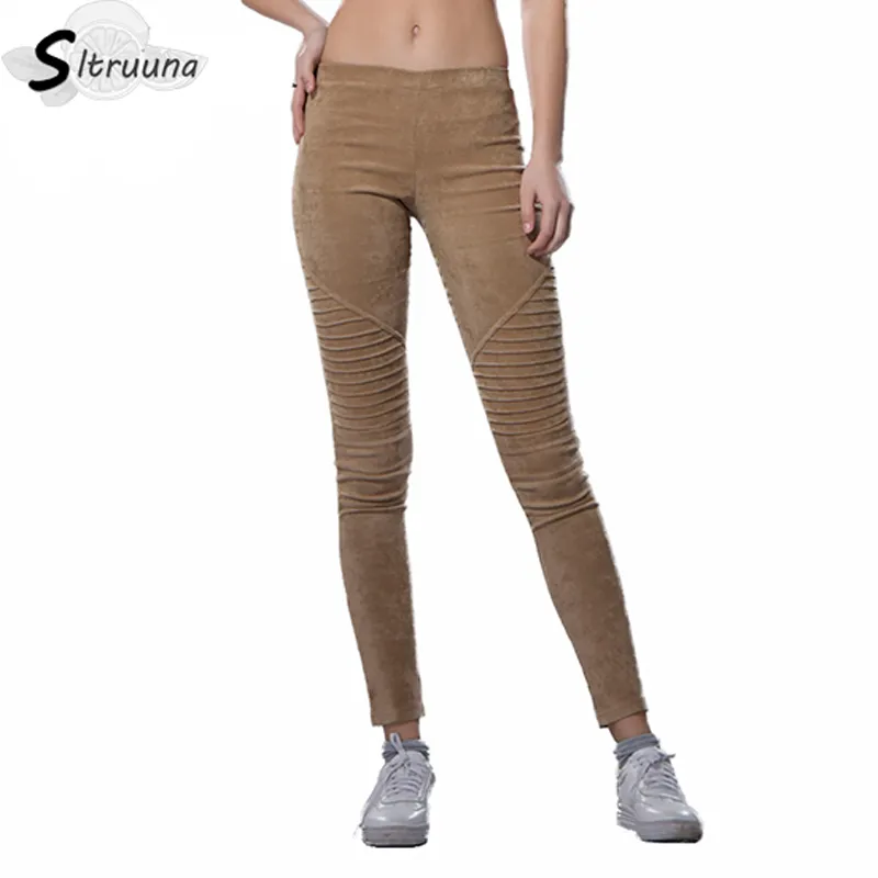 Sitruuna Primavera inverno leggings in camoscio sintetico piega vita alta retro elastico elastico sottile donna matita pantaloni plus size 201109