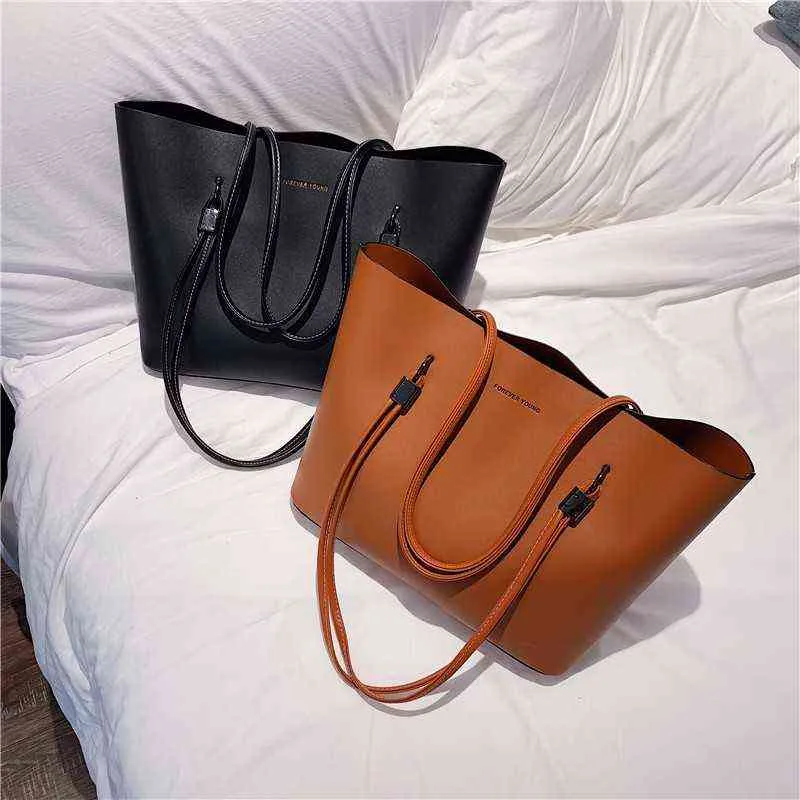 Torby na zakupy Kobiety Solid S PU Skórzane Torebki Luksusowa Lady Ręka Z Torebki Pocket Messenger Duży Tote Sac Bols 220309