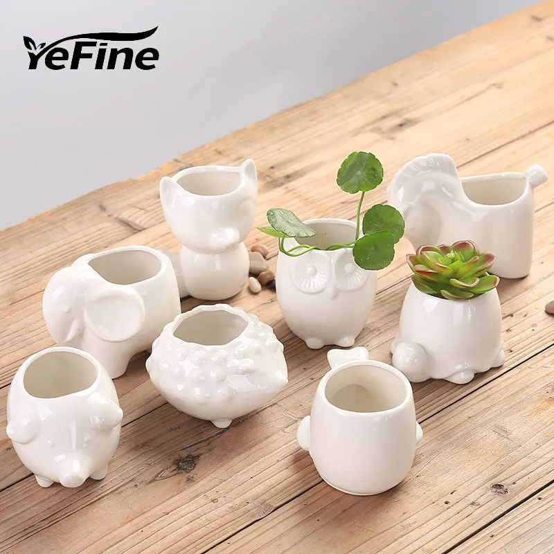 YeFine Creative Ceramic Flowerpot Planter Bonsai Garden Pots Planters Jardin Bonsai Desk Succulent Flower Pot Cute Animal Pots Y200723