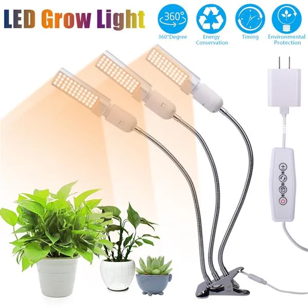 60W 5V Dimmable Three-head Flat Clip Corn Plant Light Full Spectrum Warm White 3000K 132LED Silver (Actual Power 20W)