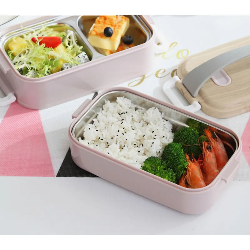 Stainless Steel Bento Box - 2-Section Leakproof Lunch Container With Spoon, Microwave & Dishwasher Safe