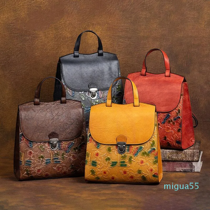 Estilo de mochila 4 cores mulheres macio couro retro vaca mulher bolsa de ombro casual travel ladies bagpacks para ipad telefone