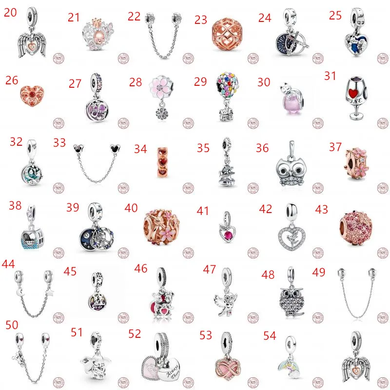 2023 925 Sterling Silver 9 modèles Zircon Safety chain Charms Bead Fit Pandora Bracelets Charm Dangle DIY