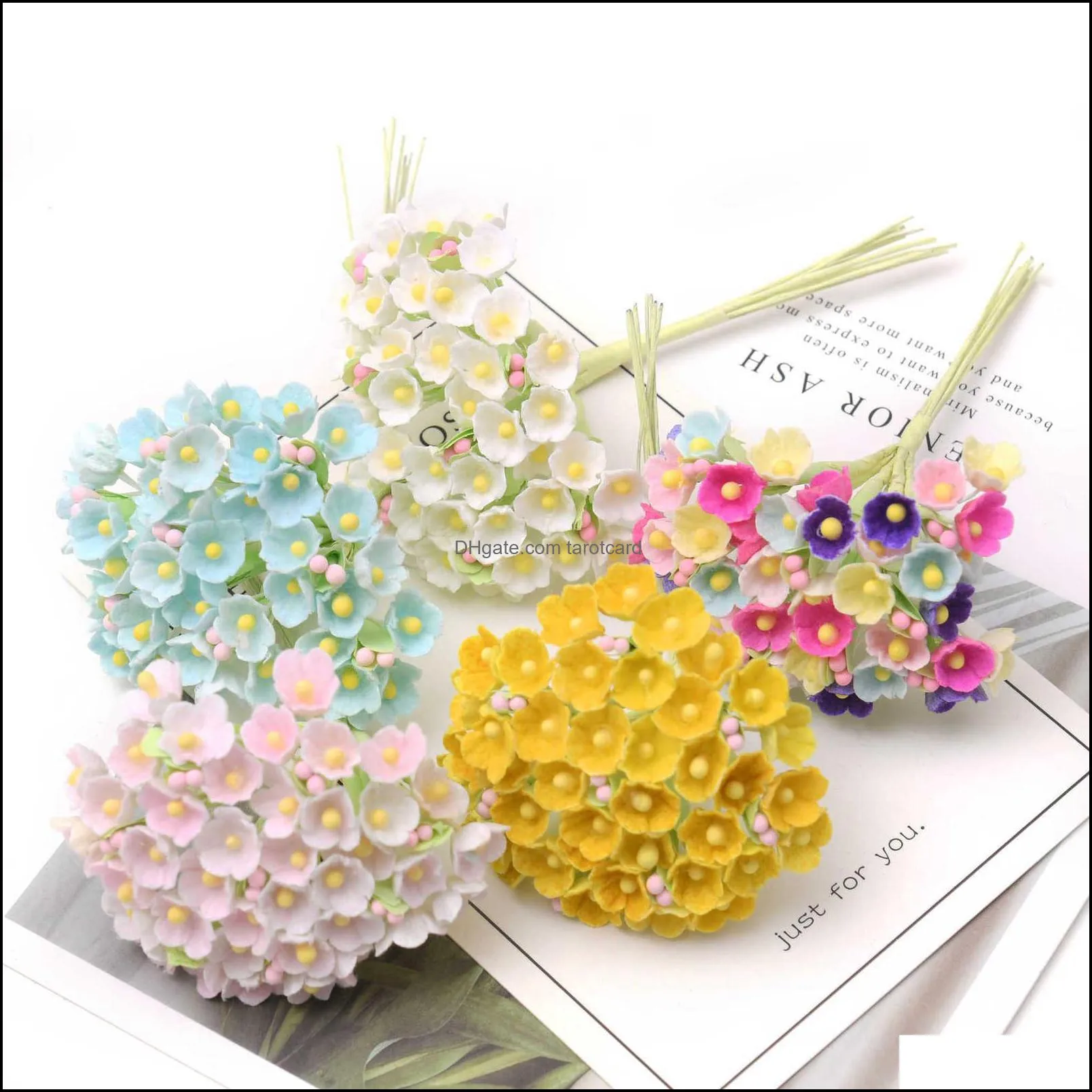 96PCS/12bunch Paper Rose Flower Bouquet For Home Wedding Decoration Christmas DIY Scrapbook Garland Wreath Craft Fake Flowers 220110