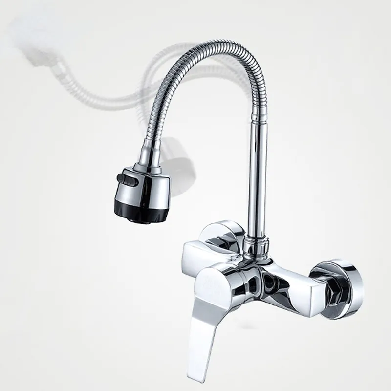 Fluxo Spray Bubbler Banheiro Banheiro Torneira Torneira Montado Dual Hole Hot e Frio Água Flexível Tubulação De Cozinha Misturador