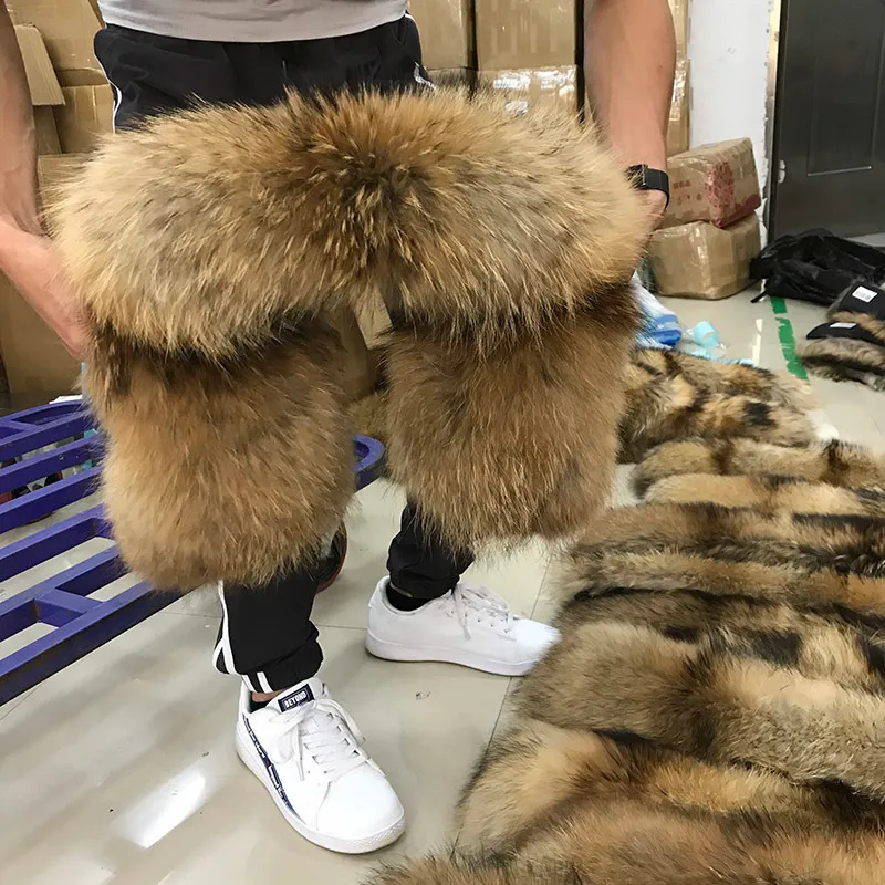 100% Real Fur Collar Winter Natural Raccoon Fur Women Scarfs Coat Scarves Luxury Male Parka Female Warm 60cm 70cm 80cm #2 Y201007
