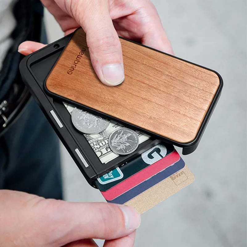 Selling 2021 New-Bring Slide Credit Card Holder Novelty Wallet with wood cover Slim Front Pocket RFID Money Clip for Men237k