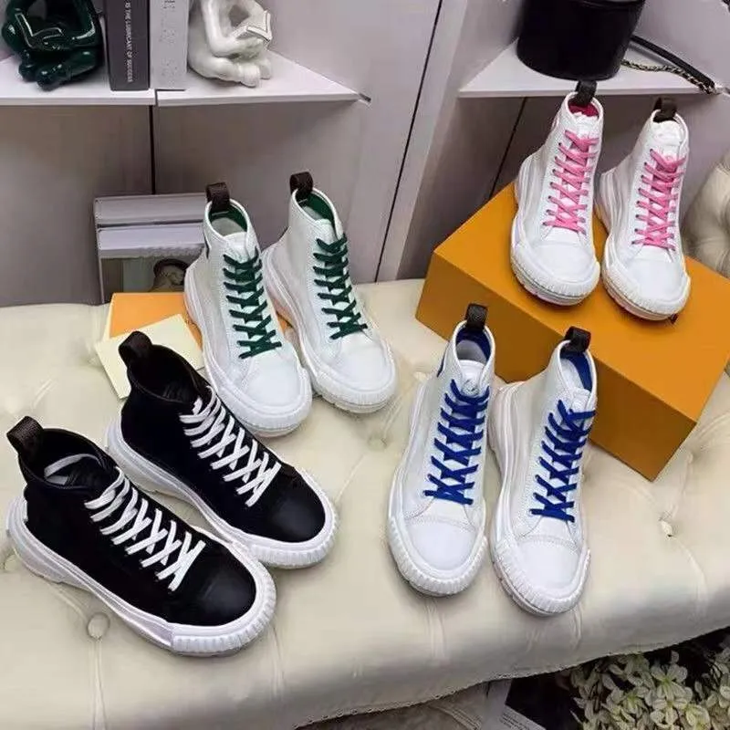 Designers Squad Shoes Hi-Top Canvas Sneakers Fashion Platform Trainers Calfskin Cotton Sneaker Rubber Outsole Casual Shoe with box