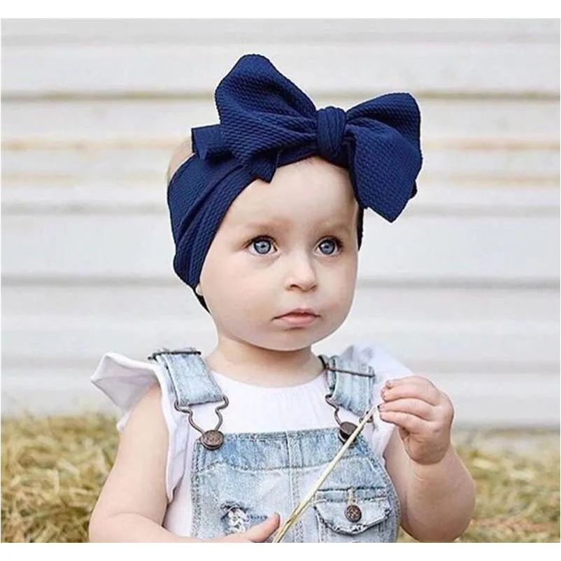 ins 15 colors fashion baby girls big bow headbands elastic bowknot hairbands headwear kids headdress head bands newborn turban head