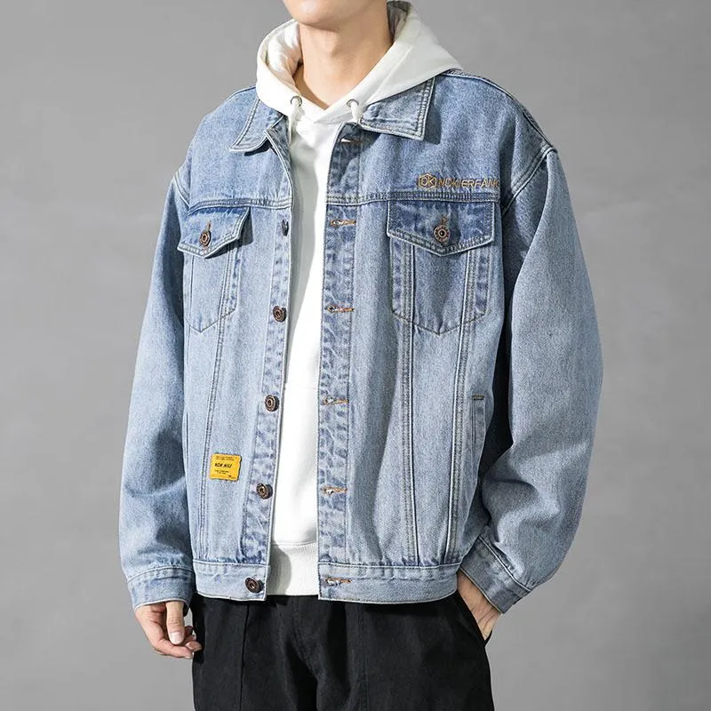 Männer Denim Jacke Herbst Neue männer Stehen Kragen Jean Jacken Brief Gedruckt Männlichen Casual Straße Hip Hop Lose Denim oberbekleidung JJ2