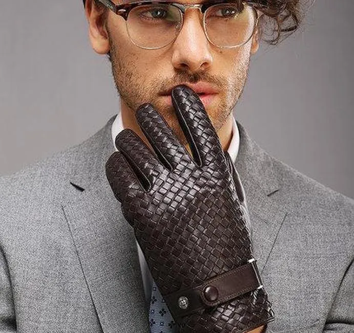 Fashion Gloves For Men New High-end Weave Genuine Leathersolid Wrist Sheepskin Glove Man sqcqKp dhseller2010