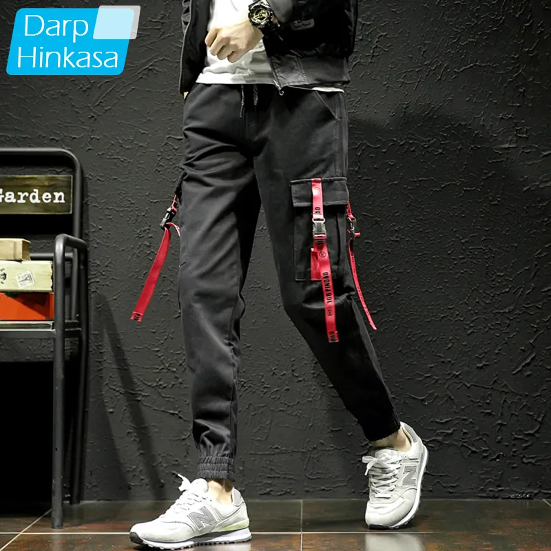 2020 nuovi Pantaloni Neri Degli Uomini di Hip Hop Cargo Pantaloni Degli Uomini Streetwear Harajuku Jogger Sweatpant 100% Pantaloni di Cotone Pantaloni Da Uomo 5XL LJ201007