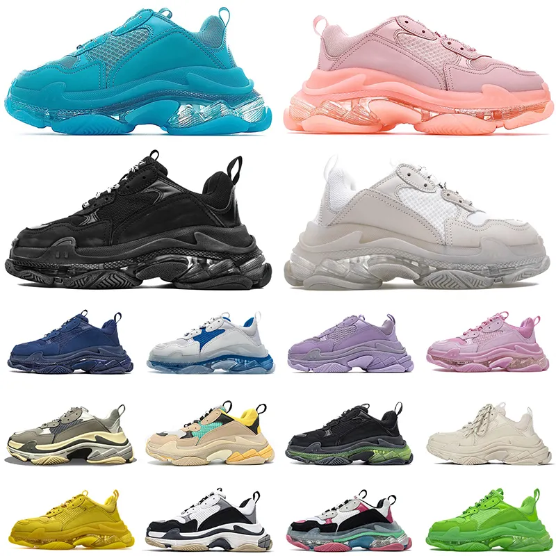 Wholesale 2022 Triple S Designer Shoes Clear Sole Neon Green Purple Black Ivory Blue Beige Crystal Bottom Luxurys Designers Platform Sneakers Trainers Sports