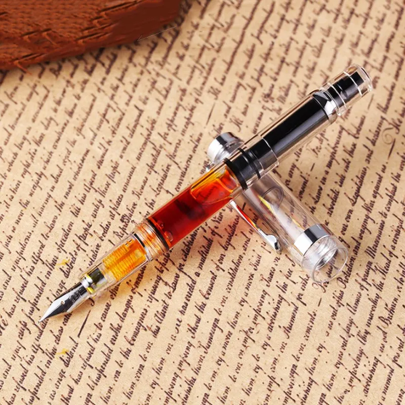 New Wingsung 698 Fountain Pen Piston Wing Wing Wing Sung Ink Pen Iridium 0.38/0.5 مم مقطع فضية ذهبي مع قلم شباك التذاكر T200115