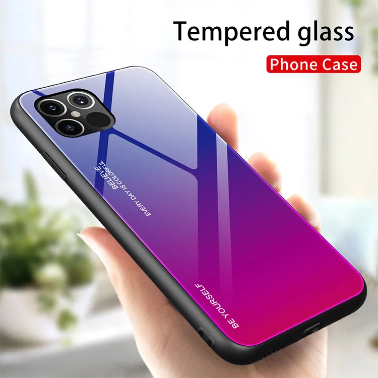 Degrade Renk Temperli Cam Telefon Kılıfı Için iphone 12 Pro Max Telefon Kılıfları Için iPhone 12 Durumda