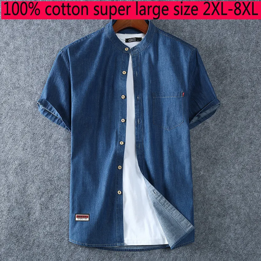 Yeni Varış Moda Süper Büyük Denim Erkekler Kısa Kollu Yaz Gevşek Giyim Sıradan Gömlekler Mens Plus XL-3XL4XL5XL6XL7XL8XL C1337Q