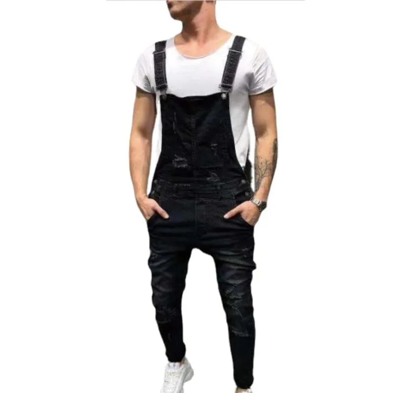 Herrjeans Herr Casual Overall Skinny Enfärgade Byxor Byxor Slim Fit Byxor Herroverall Jump Suit Denim för män