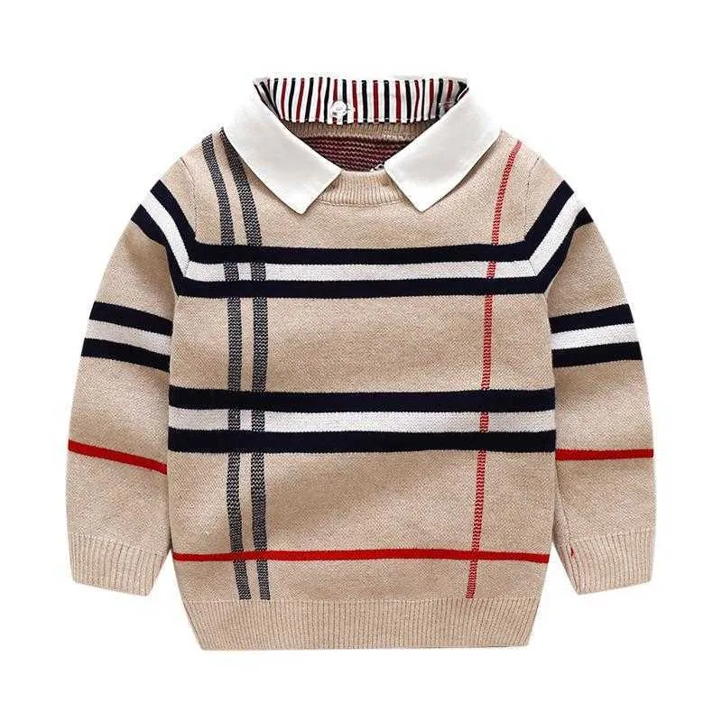 Осень-зима 2021, свитер для мальчиков, вязаный свитер в полоску, пуловер с длинными рукавами для малышей, детские модные свитера, одежда