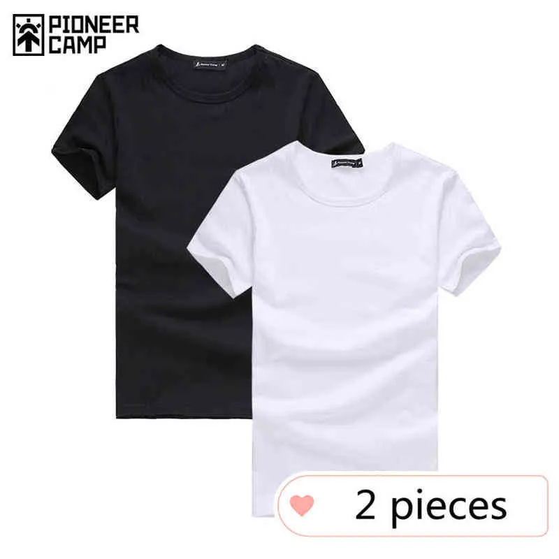 Pioneer Camp 2-Pack Verão T-shirt Homens 100% Algodão Algodão Marca Sólida Brand-Roupas Manga Curta T Camiseta Male Casual Roupas Masculinas G1229