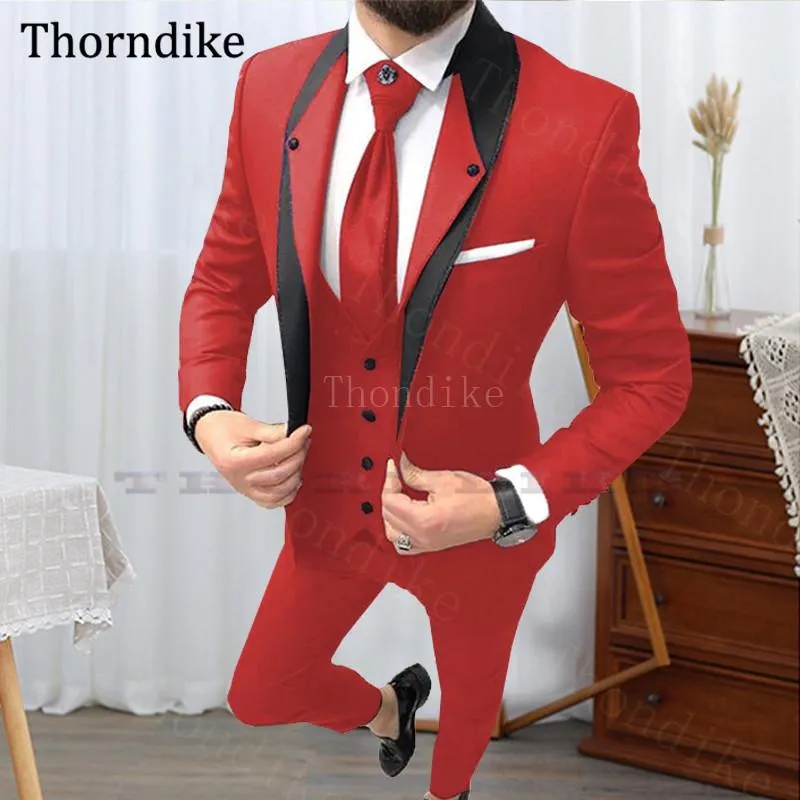 Thorndikeカスタムメイドのハンドトゥースウェディングスーツ男性のためのブラックショールラペルフォーマルスーツ