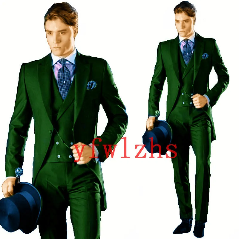 Beau One Button Groomsmen Peak Lapel Groom Tuxedos Hommes Costumes Mariage / Bal / Dîner Meilleur Blazer Homme (Veste + Pantalon + Cravate + Gilet) W679