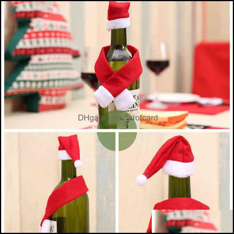 2PCS/Set Christmas Hat Wrap Scarf Wine Bottle Cover Decorations New Year Party Bottles Dinner Table Decor Household Xmas Decoration wzg
