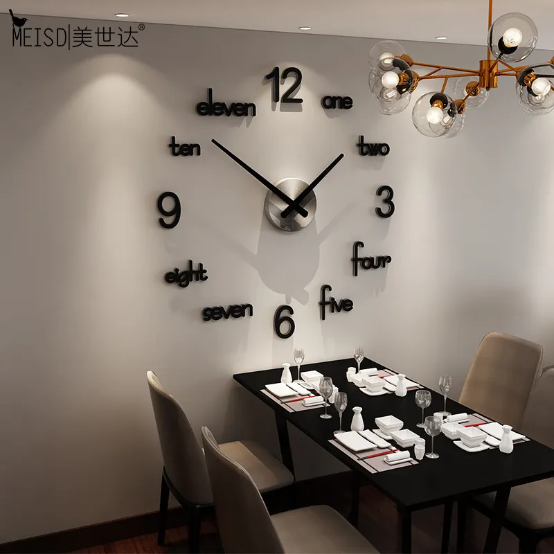 Meisd 품질 아크릴 벽 시계 크리 에이 티브 현대적인 디자인 쿼츠 스티커 시계 블랙 홈 장식 거실 Horloge 무료 배송 Z1207