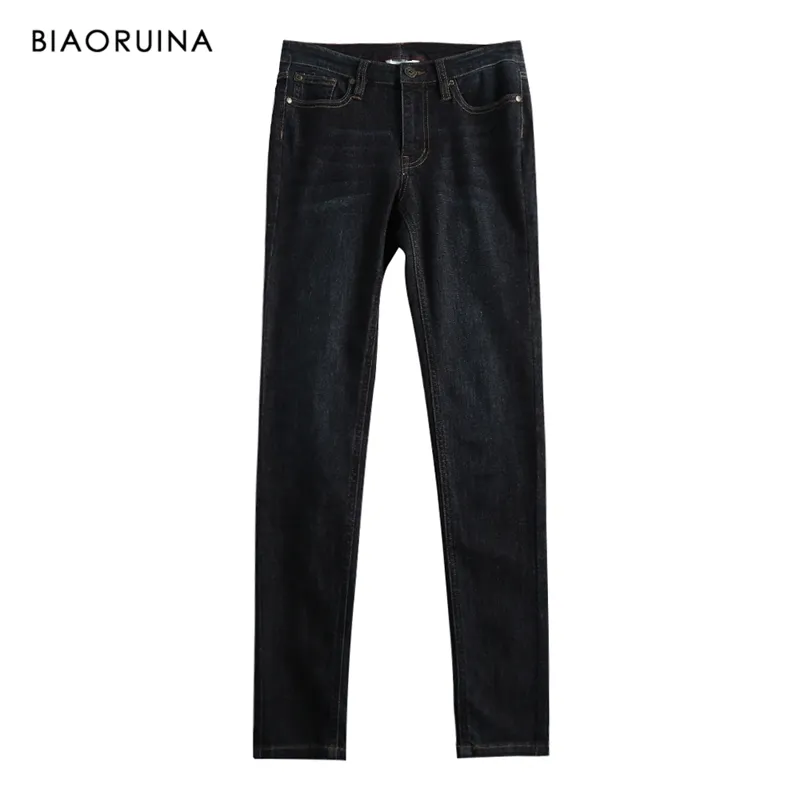 BIAORUINA Mode féminine Skinny Crayon Jeans Taille haute Casual Lavage Jeans pleine longueur Femmes Toutes les saisons Bottoms Plus Taille 201030