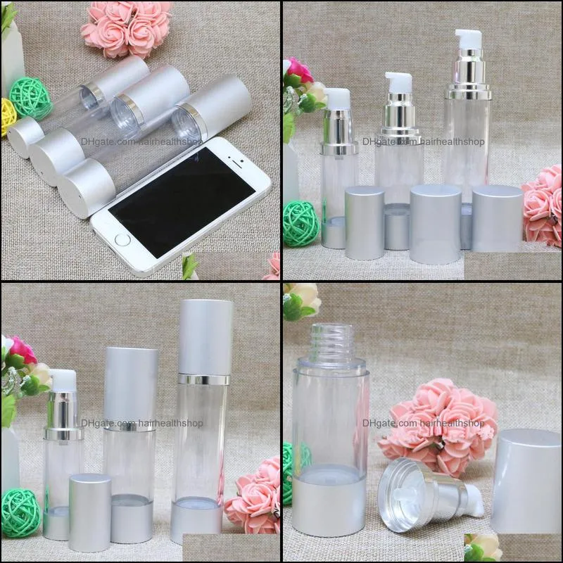 airless cosmetic cream pump containers,lotion cream vacuum bottles with pump,Matte silver airless pump bottle F569